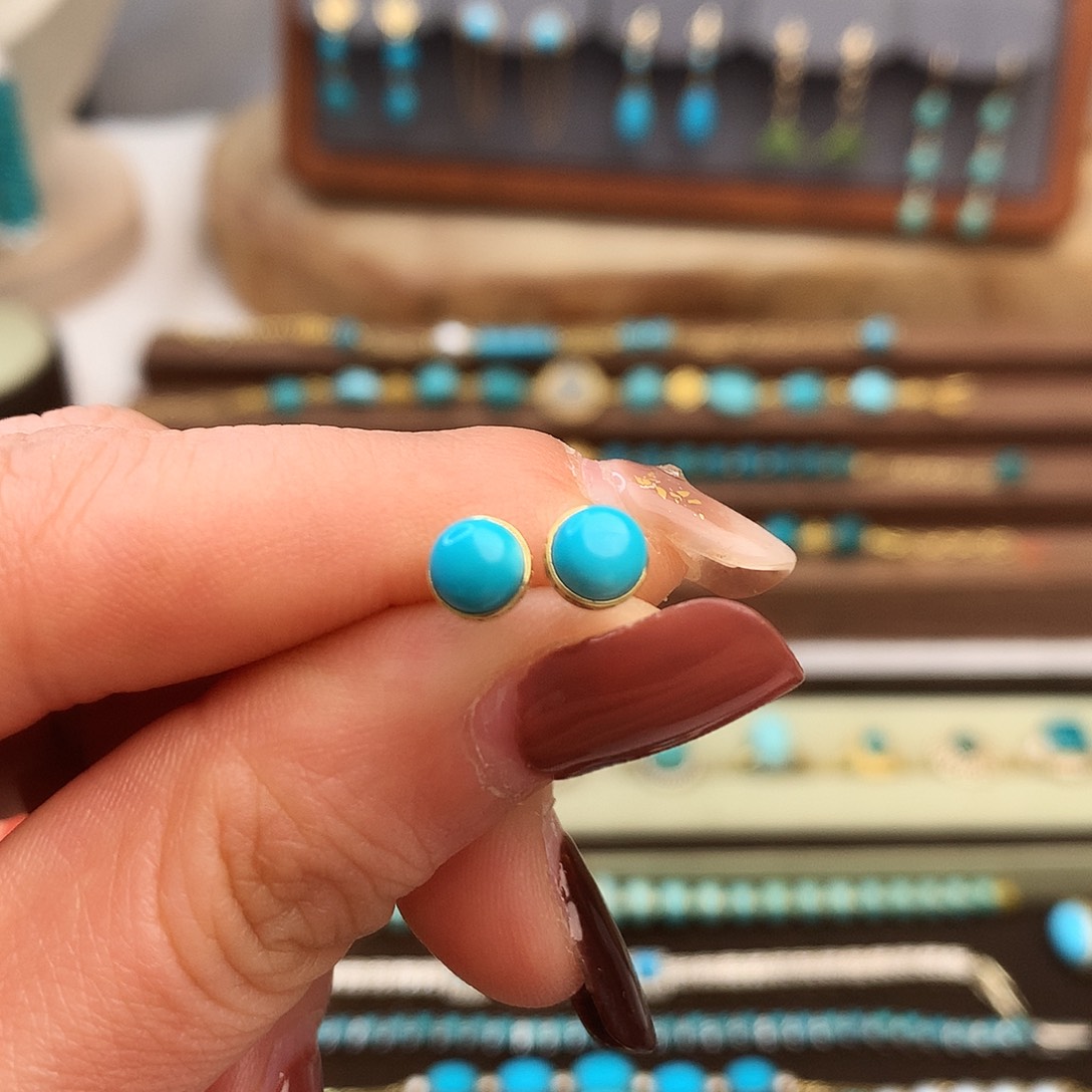 绿松石精品耳钉18K金镶嵌