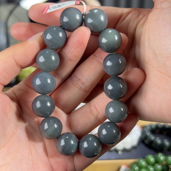 和田玉手串未镶嵌新疆河道青花卡16圆珠