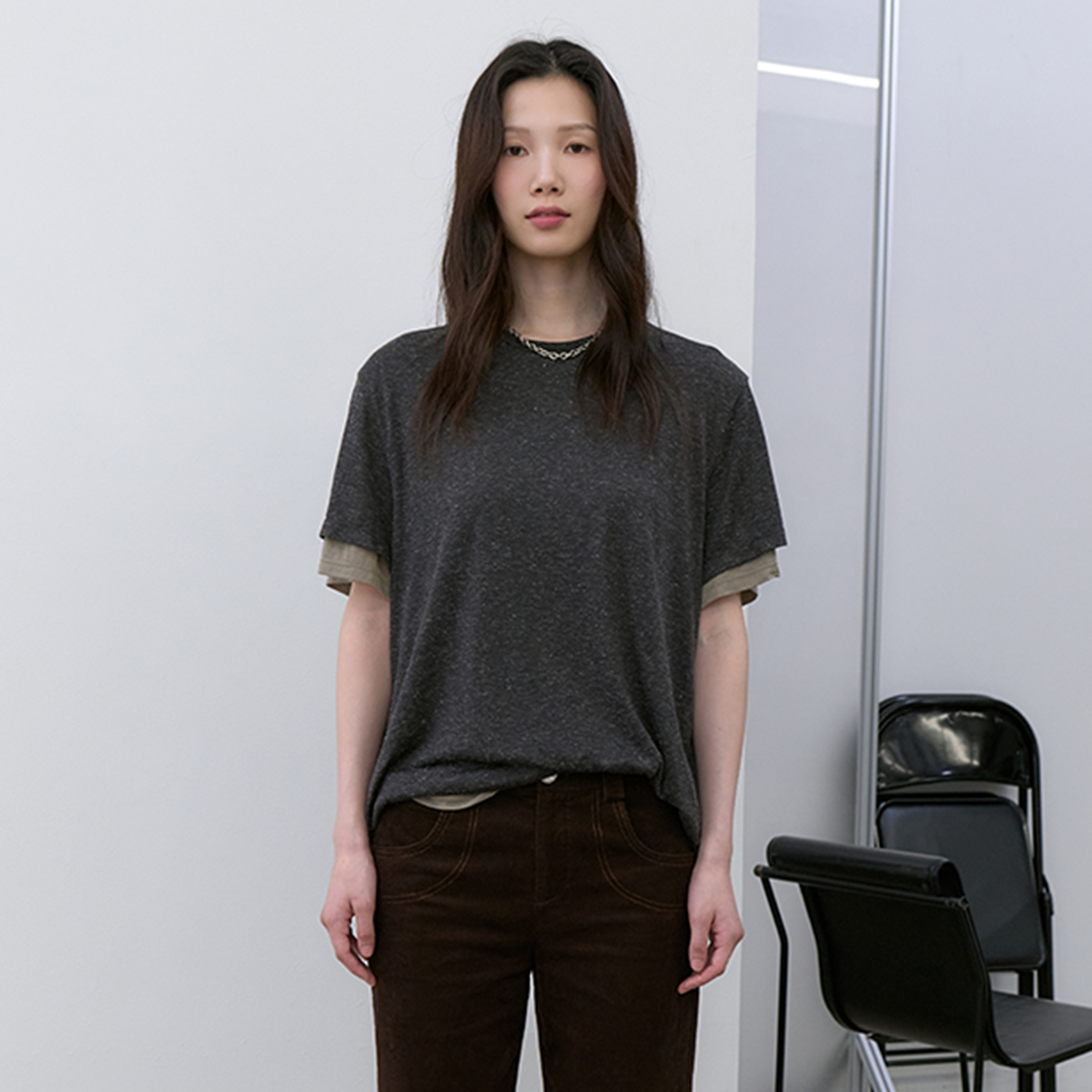 sagestudio 坚果棕柔软假两件轻盈透气宽松T恤