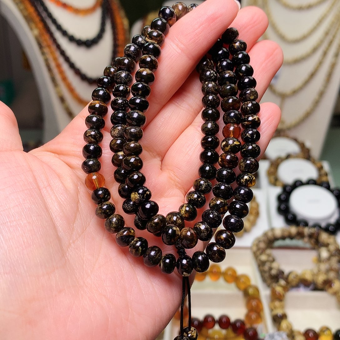 琥珀未镶嵌裸石6/黑花108嘎嘎黑不透光-32