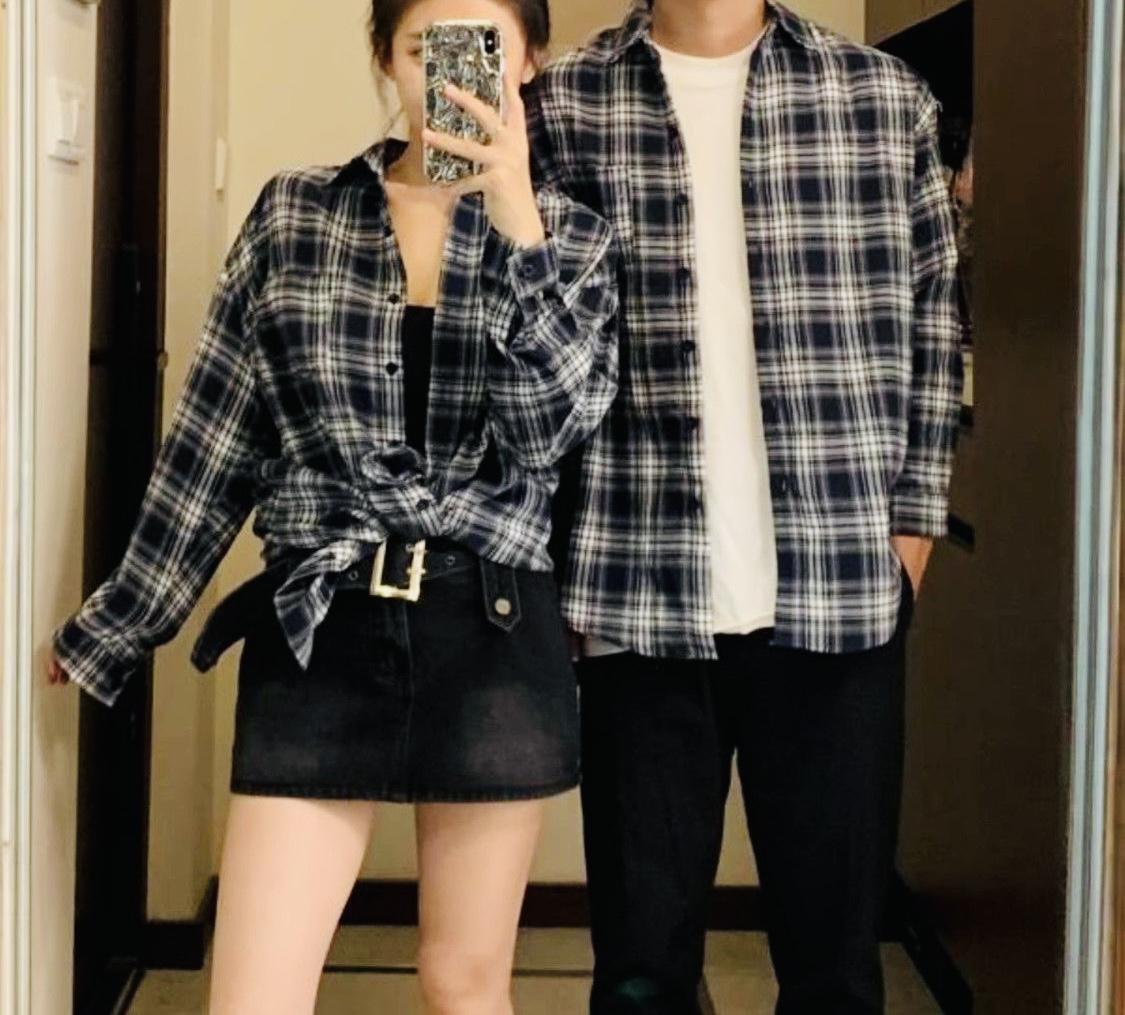 经典黑白格纹衬衫休闲百搭春秋款外套宽松翻领美式潮牌64