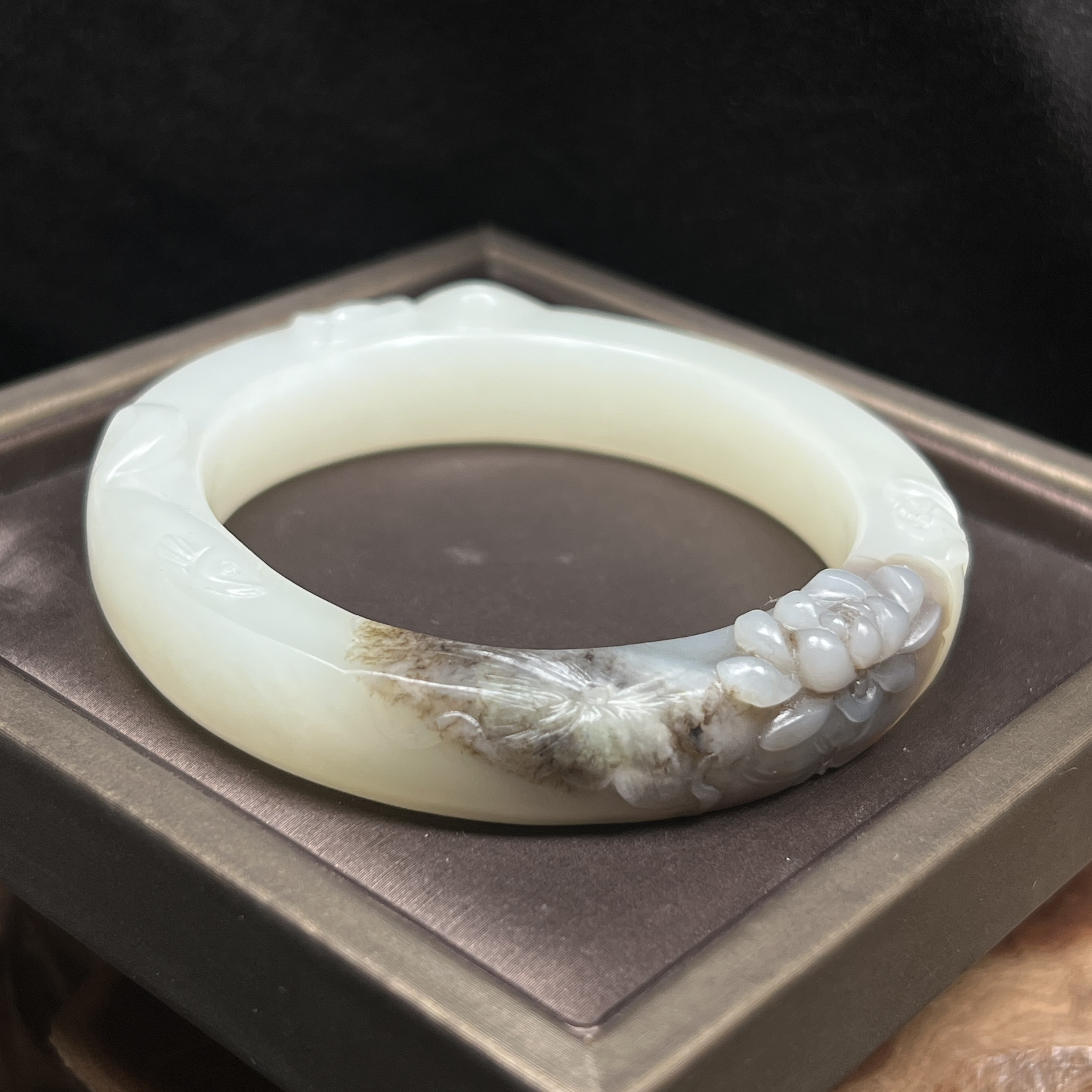 【伟伟鉴定】和田玉 糖色莲花 正圈镯53/13/9时尚百搭饰品