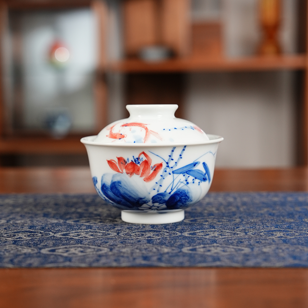 【墨舍柴窑】柴窑荷花盖碗 景德镇陶瓷泡茶器（zjf289）