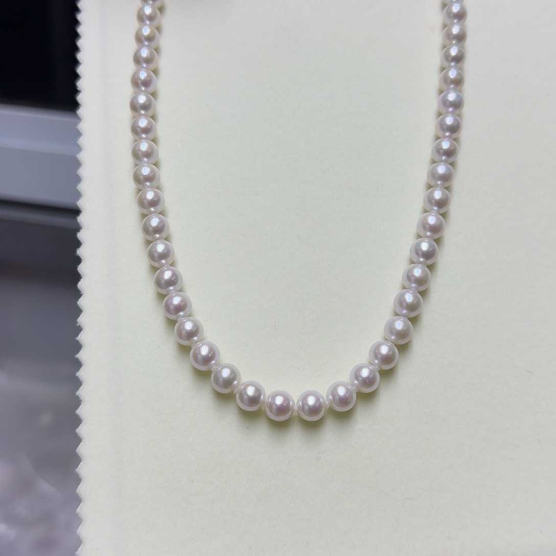 淡水珍珠颈饰银S925镶嵌7/8无核极光镜面正圆无暇炫彩粉