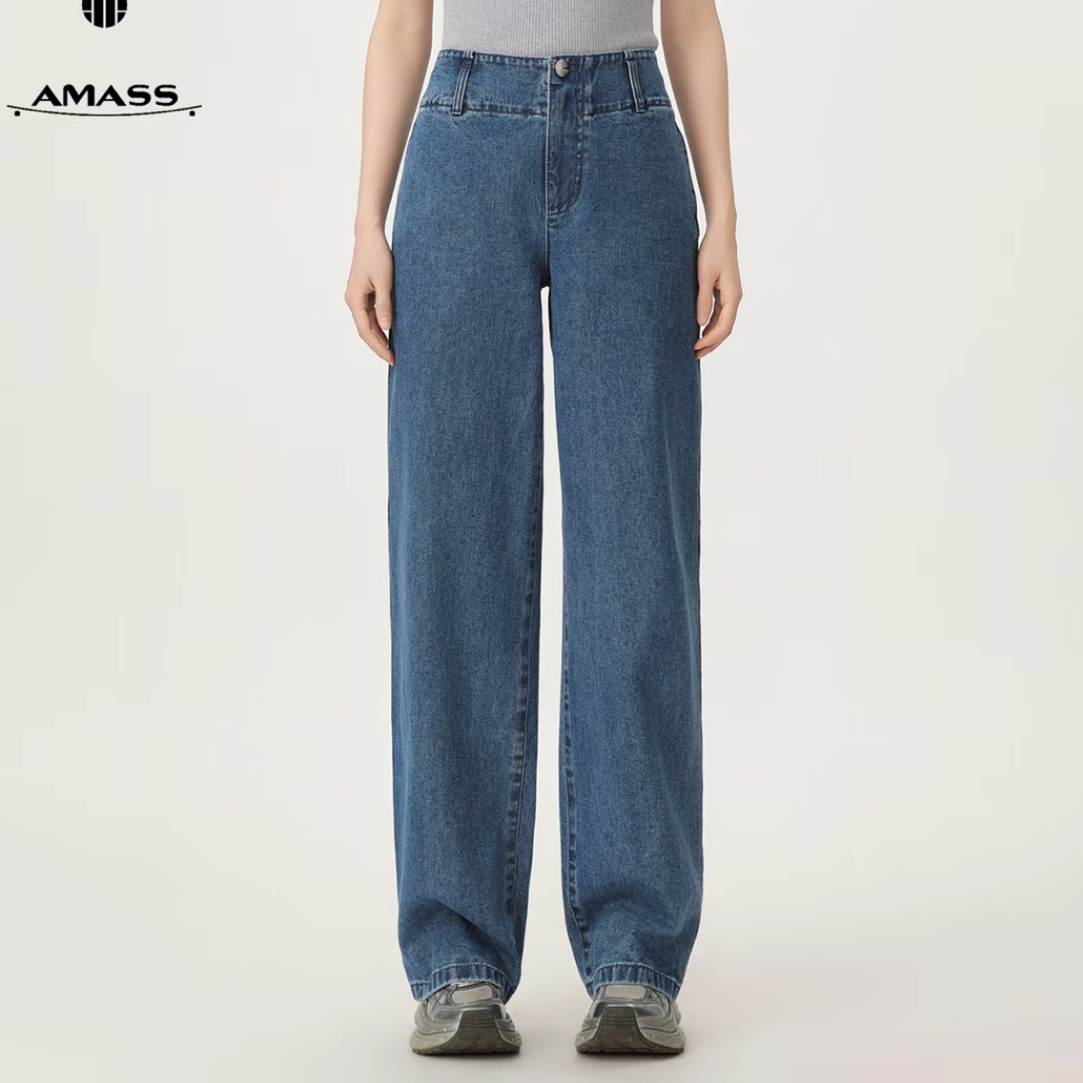 AMASS/阿玛施新款复古休闲通勤百搭小众高腰宽松直筒牛仔裤510048