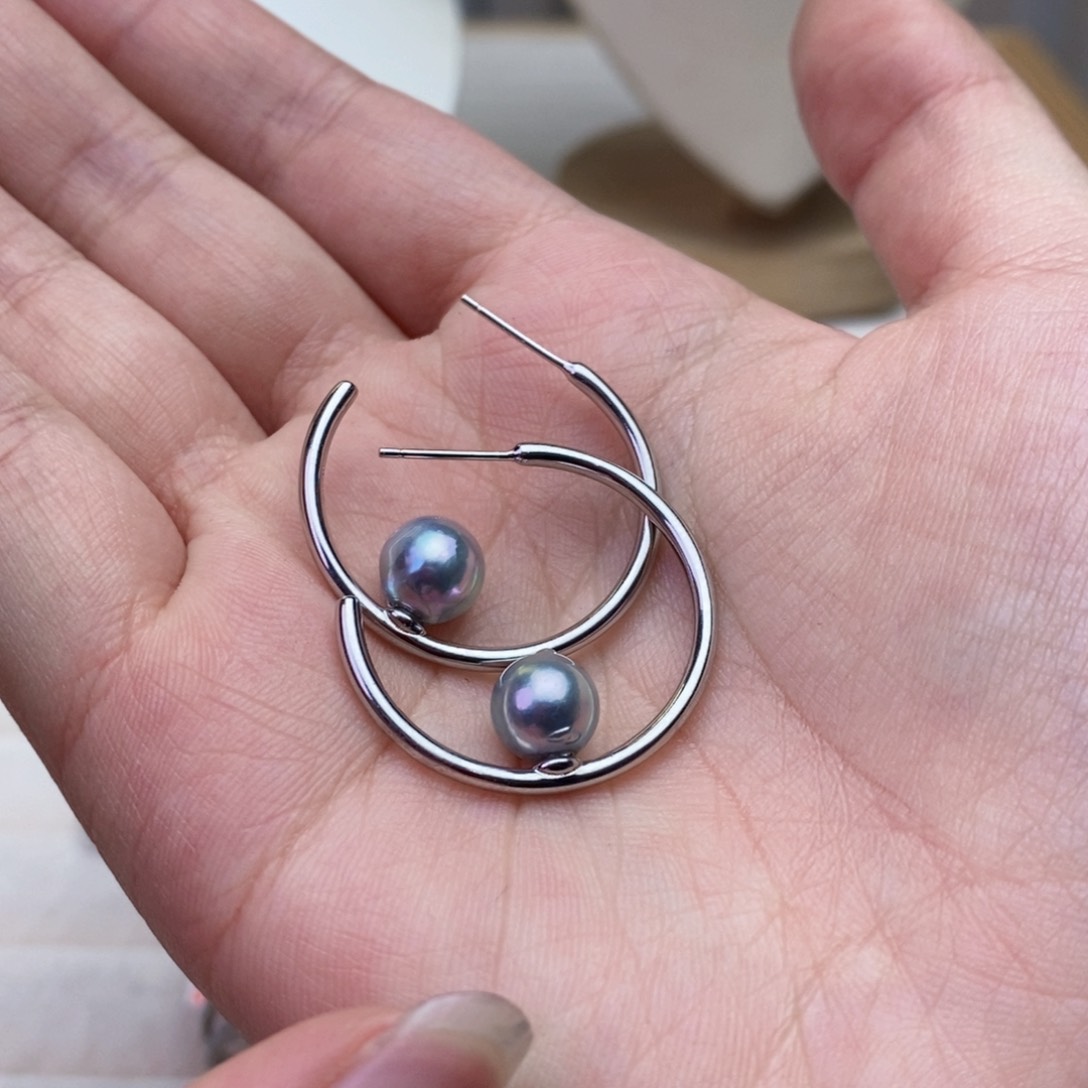 海水珍珠耳饰银S925镶嵌