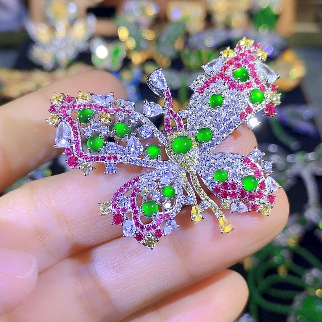 吊坠(不含链)银S925镶嵌翡翠