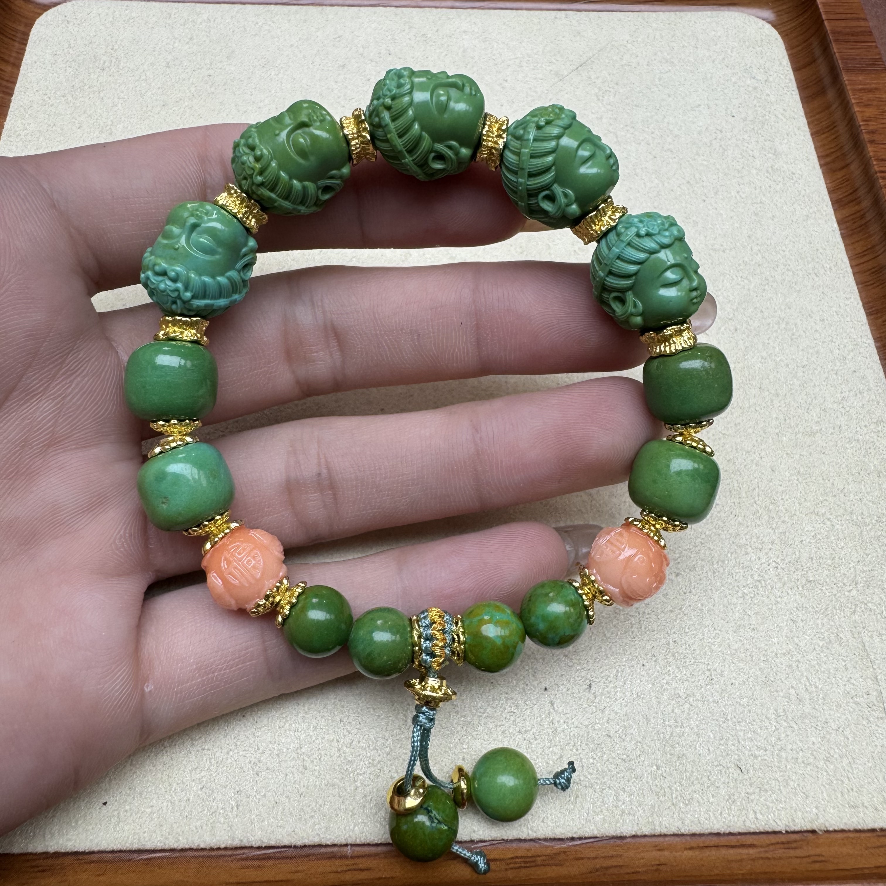 非金属珐琅手链 绿色 雕刻佛头手串 Z88
