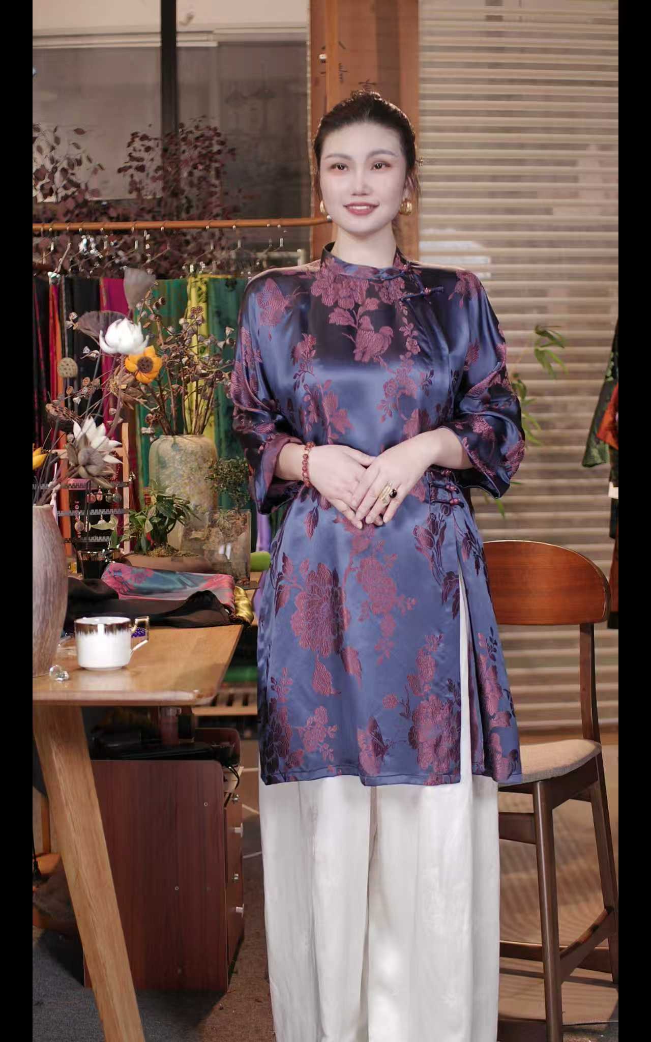 新软缎太太服斜门襟立领国风上衣 2501501  YG1778