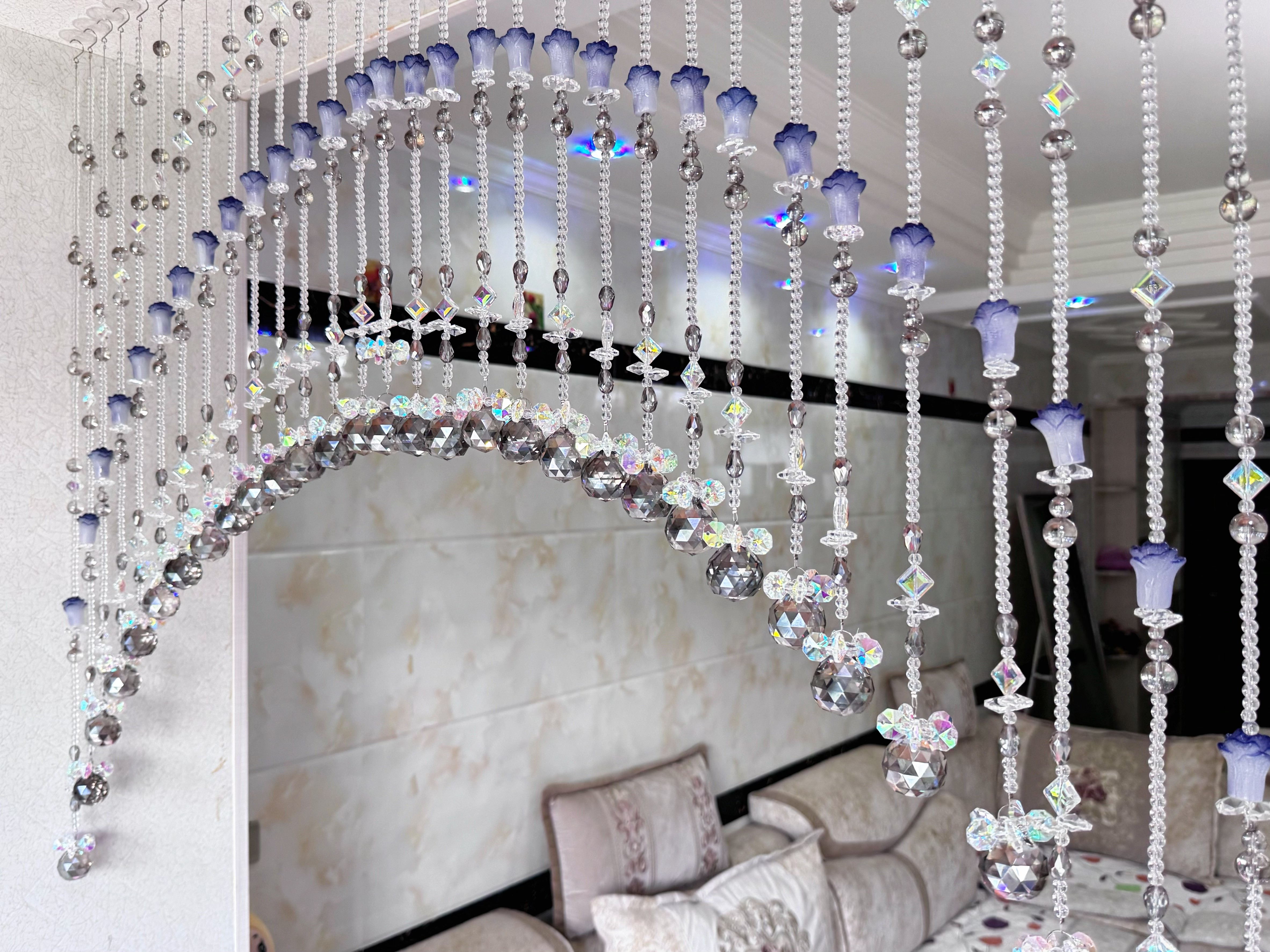 15号风生水起S9水晶珠帘拱形免打孔高档门帘客厅卧室玄关隔断