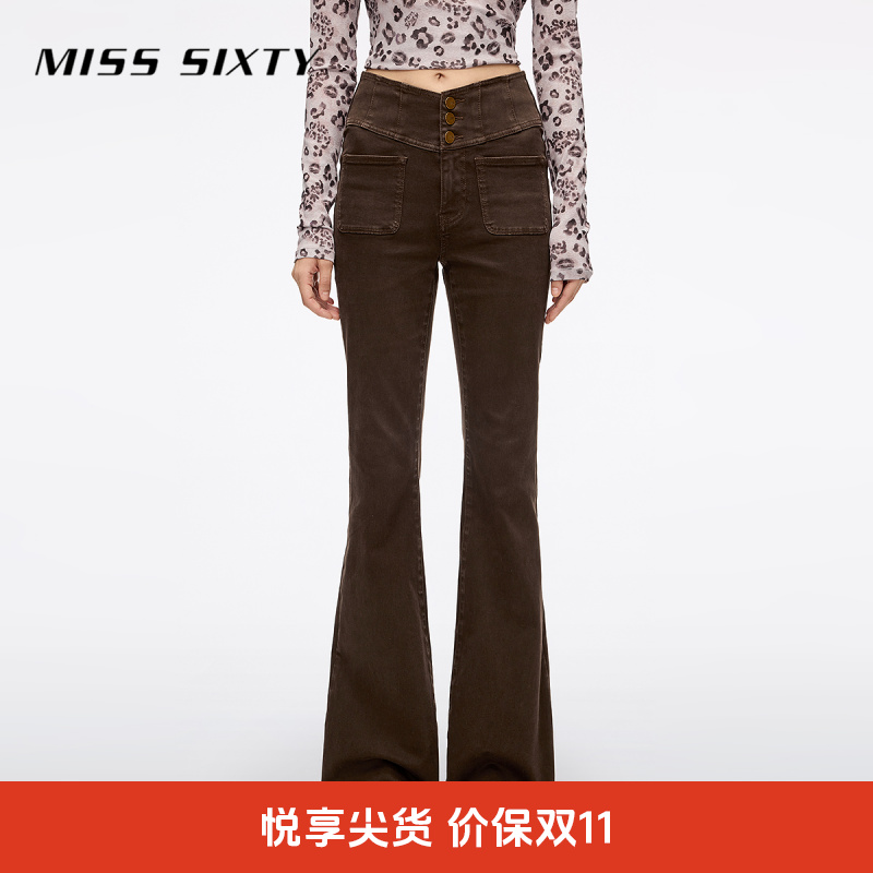 Miss Sixty2025秋季新款牛仔裤女V型高腰复古显瘦喇叭长裤超模裤