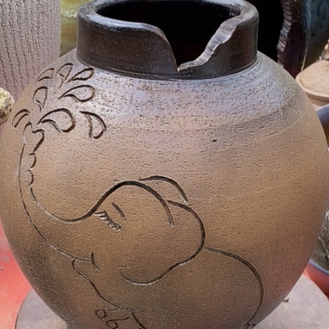 紫砂花盆口12.5高度28无孔手工