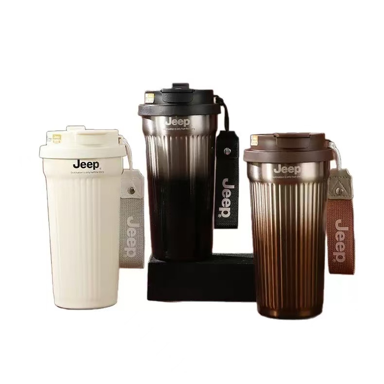 Jeep高档咖啡杯316不锈钢高颜值时尚男女便携渐变真空条纹保温