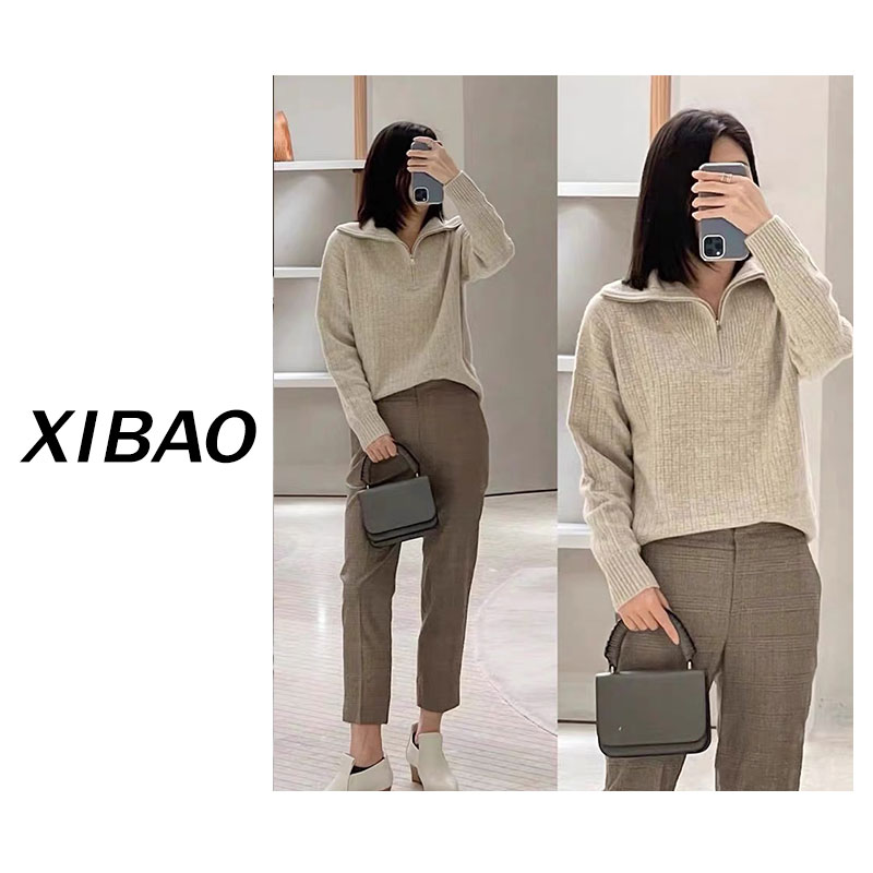 【DA牌小禾同款】100%纯山羊绒衫女半拉链POLO翻领毛衣MC450