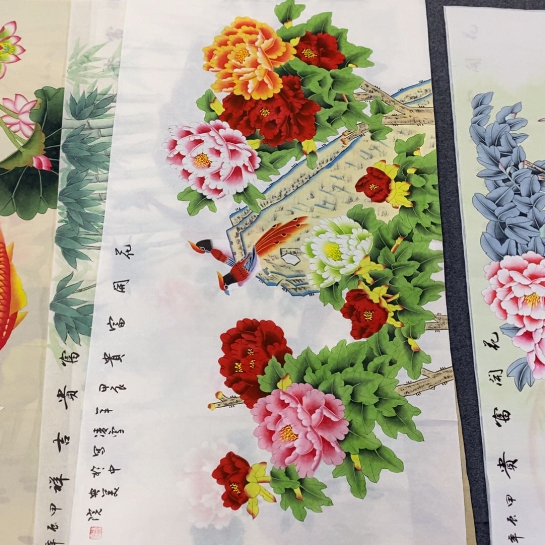国画尺寸140✖️70四尺工笔手绘牡丹