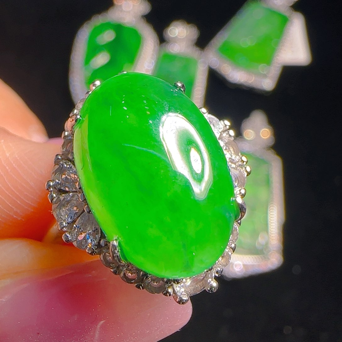 翡翠戒指银S925镶嵌天然