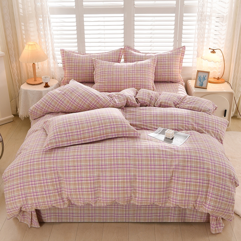 全棉纯棉100%色织水洗棉简约轻奢格子款 亲肤柔软四件套 床上用品