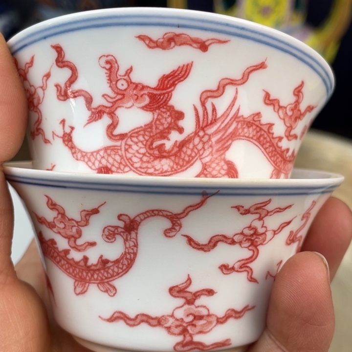 陶瓷吴*满红釉杯子一对