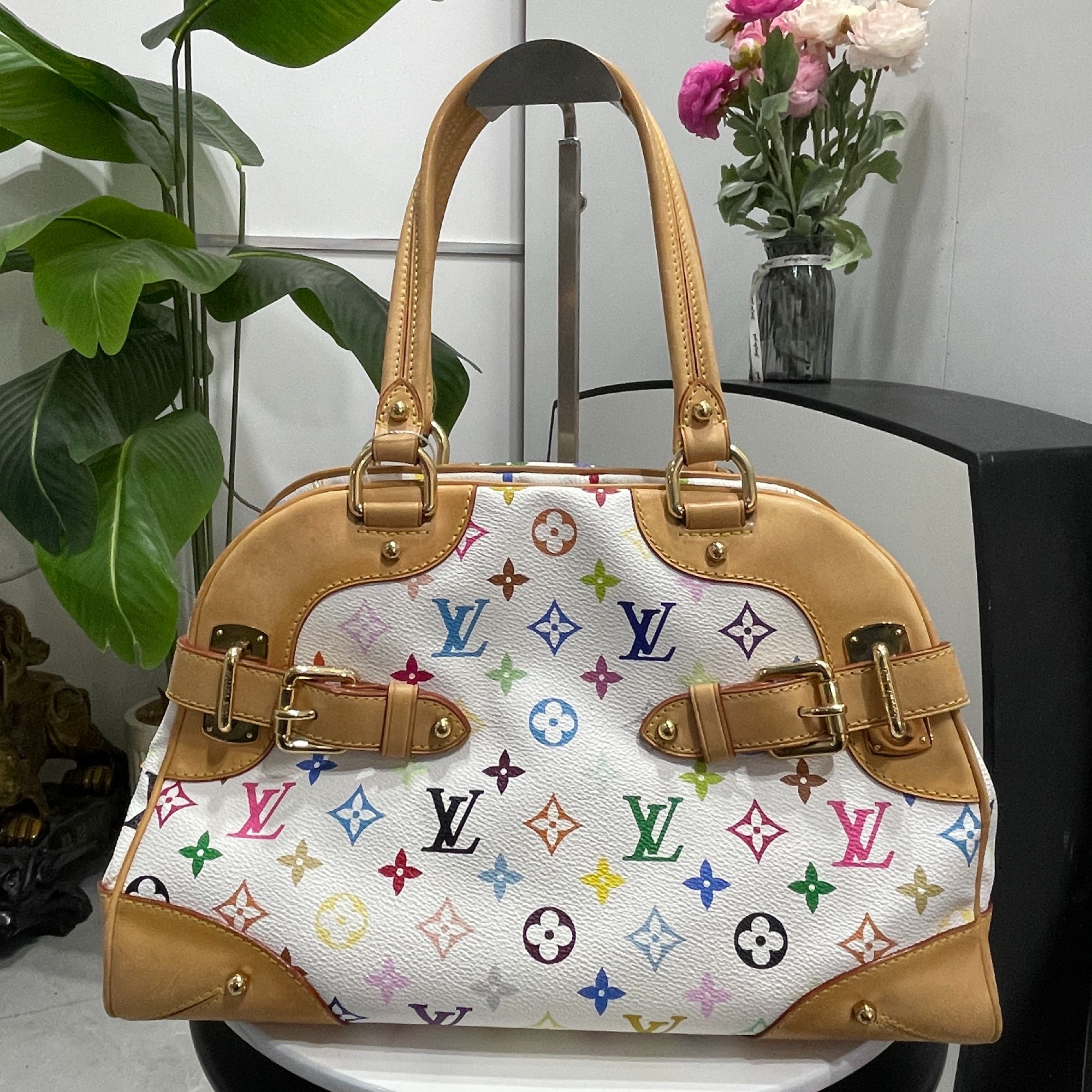 95新 LouisVuitton/路易威登 95新/白三彩保龄球/单肩时尚女士包