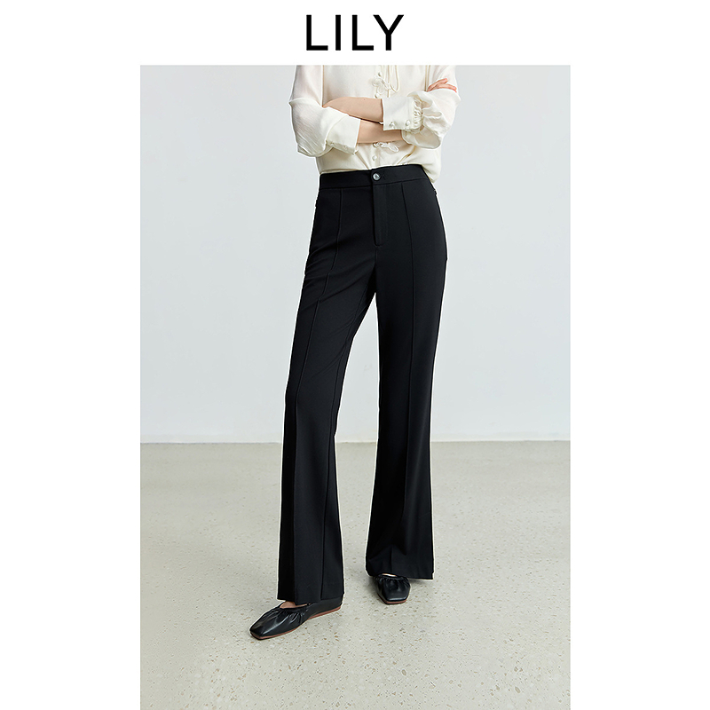 【超模裤2.0】LILY2025秋新款弹力开叉微喇裤小黑裤女125349C5906