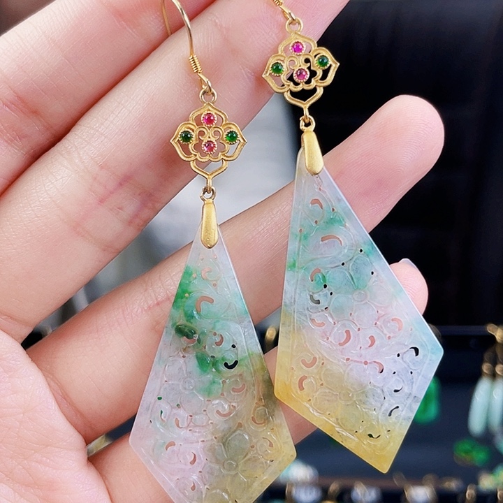 翡翠耳饰银S925镶嵌饰品