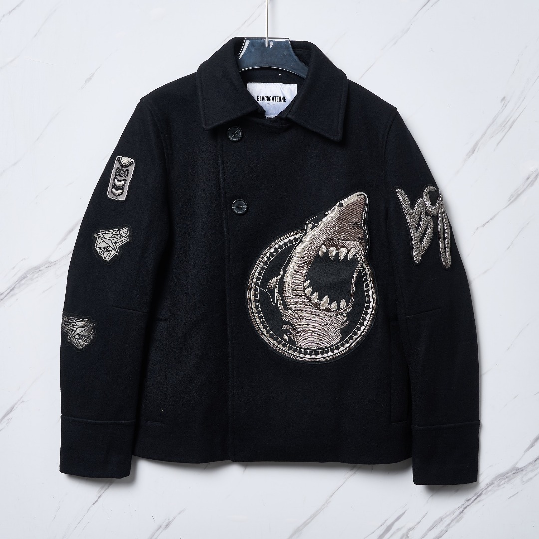 全新未使用  Blackgateone男士重工鲨鱼刺绣外套BKBU00085