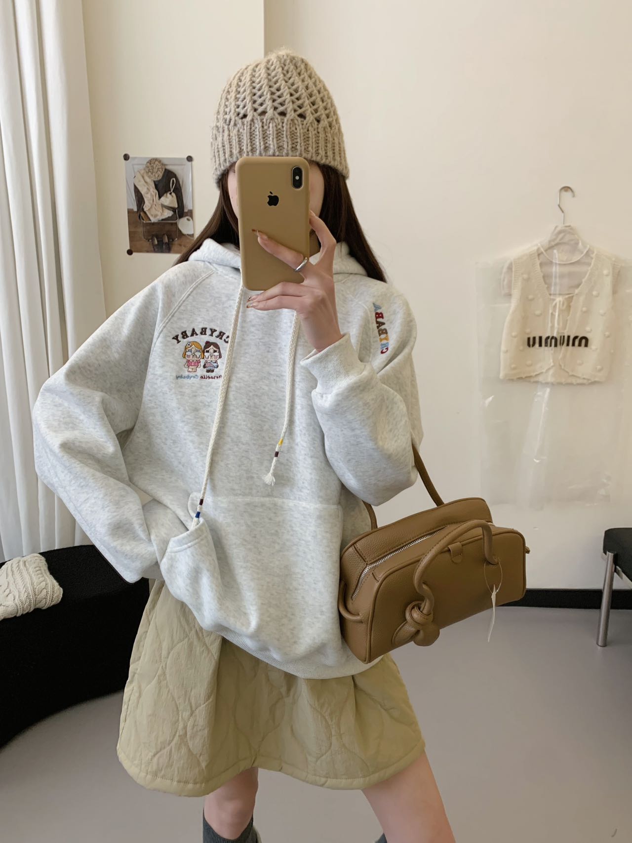 3727（冬款）眼泪人套头刺绣连帽卫衣宽松韩版休闲女装