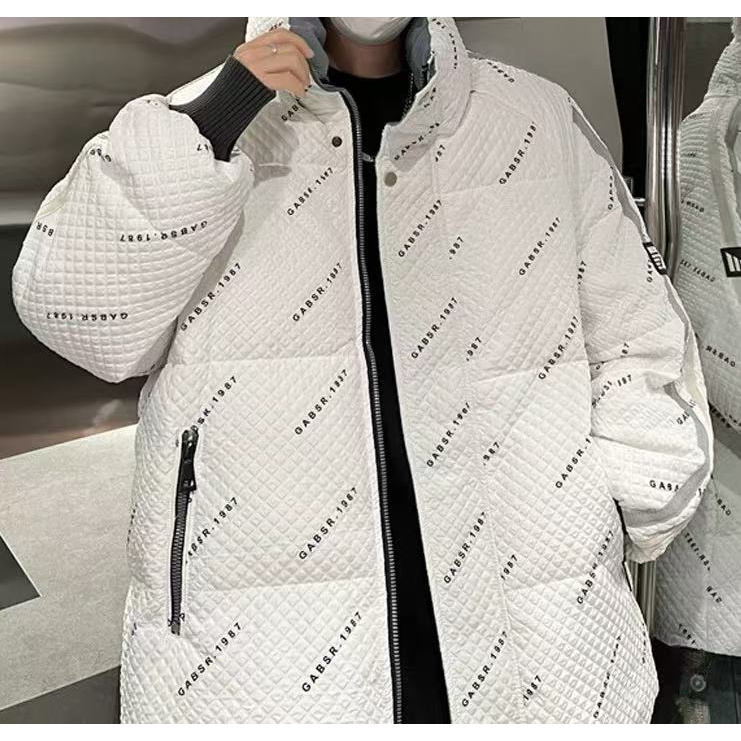 8055 美式满印提花羽绒服冬季高级感cleanfit高领外套潮牌