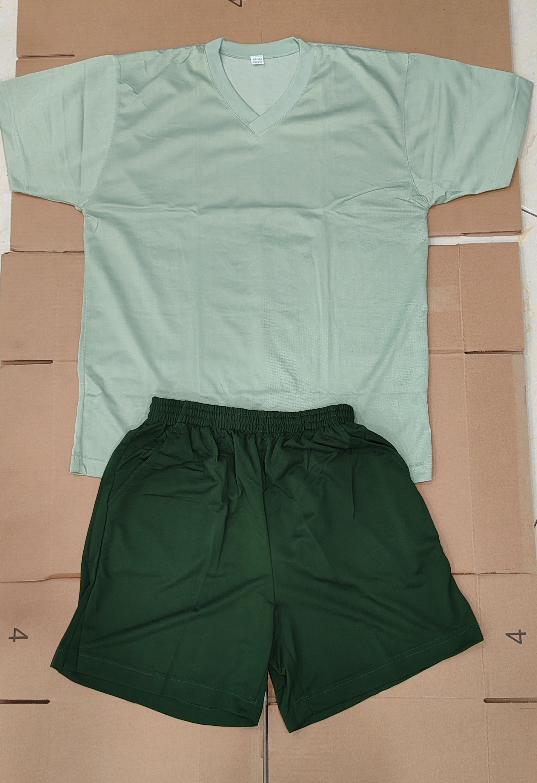 V领豆绿色短袖短裤体能训练服套装适合夏季运动