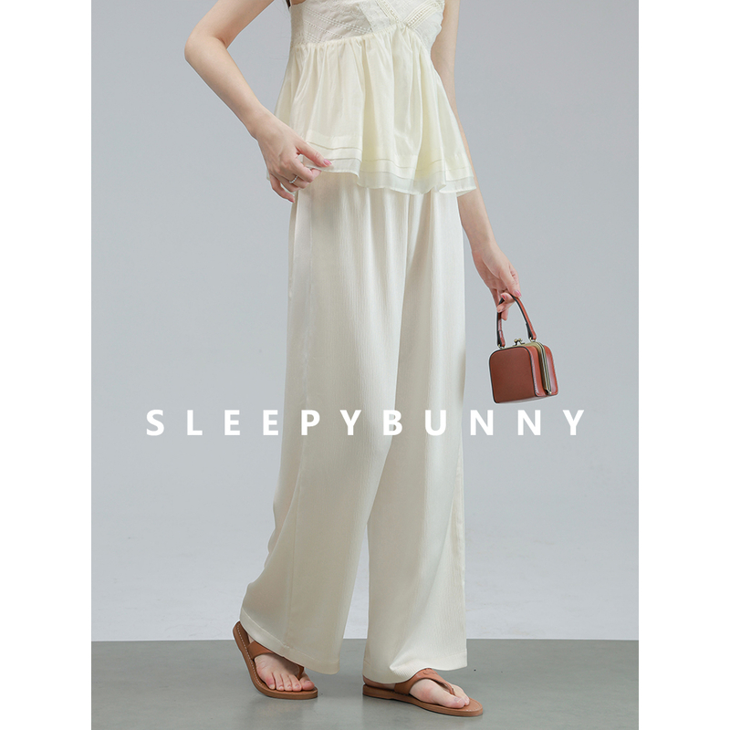 X瞌睡兔【清苍】0束缚高腰休闲裤女通勤直筒宽松显瘦显高裤子242284