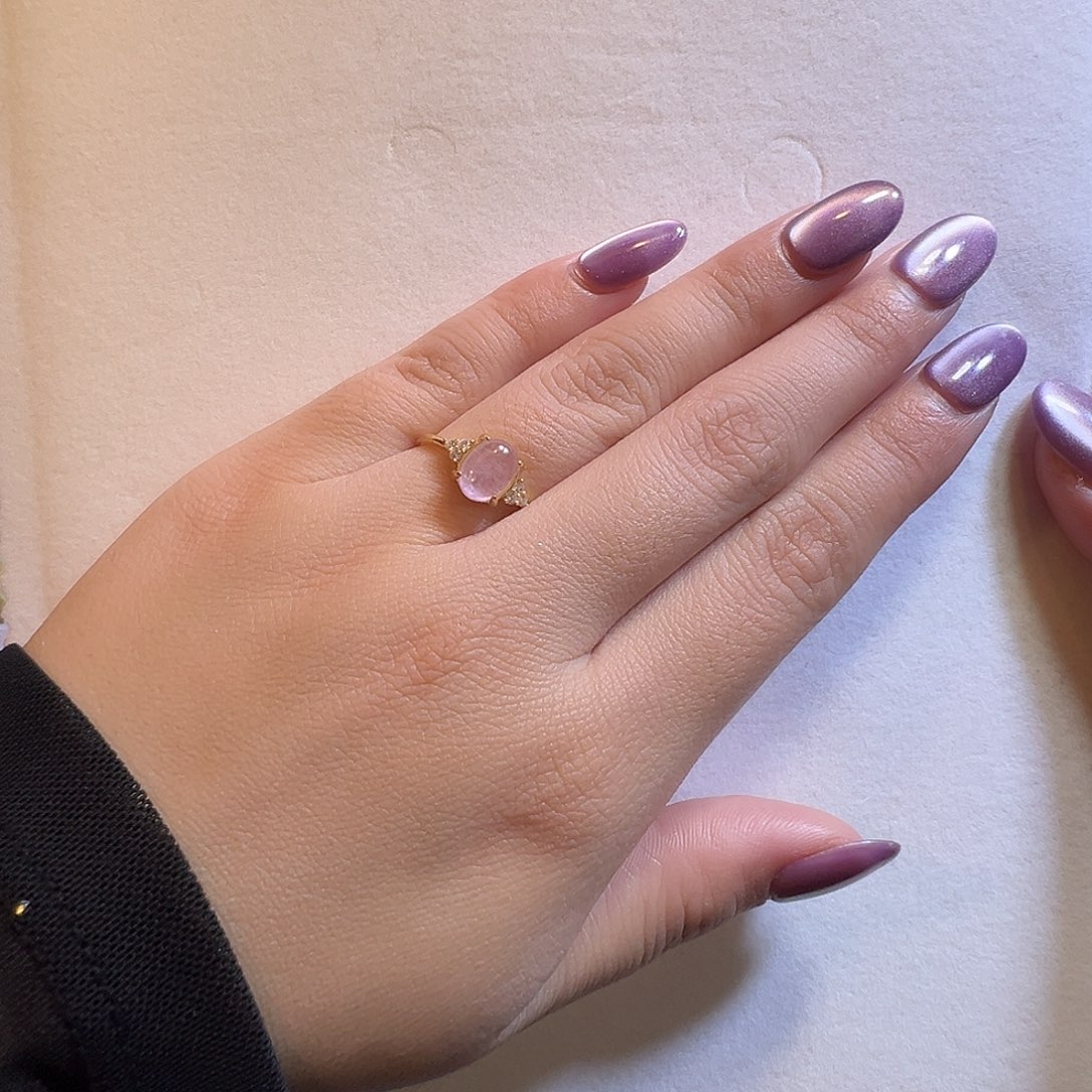 戒指锂辉石银S925镶嵌冰粉紫猫眼紫锂辉戒指可调节圈口