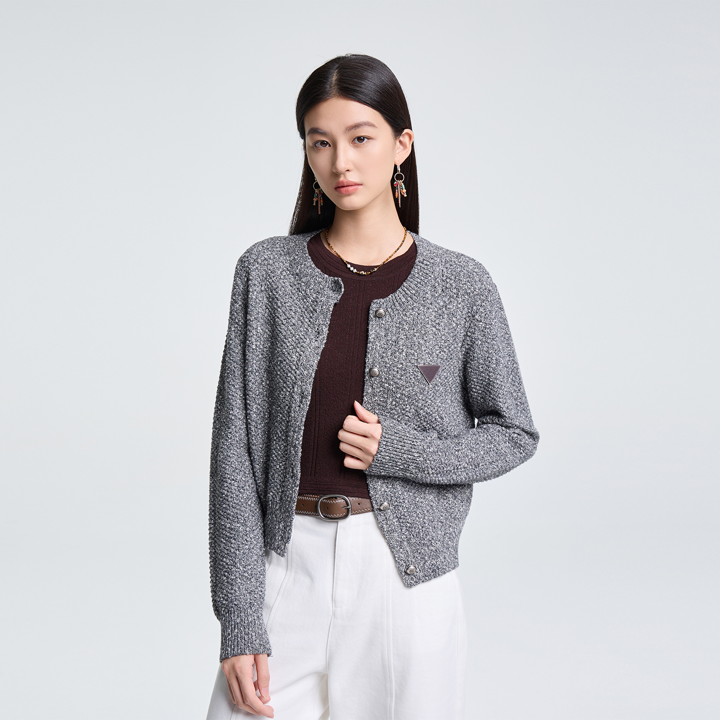 2026春ETC季短款女毛针织衫1B737时尚休闲提花名媛圆领长袖上衣