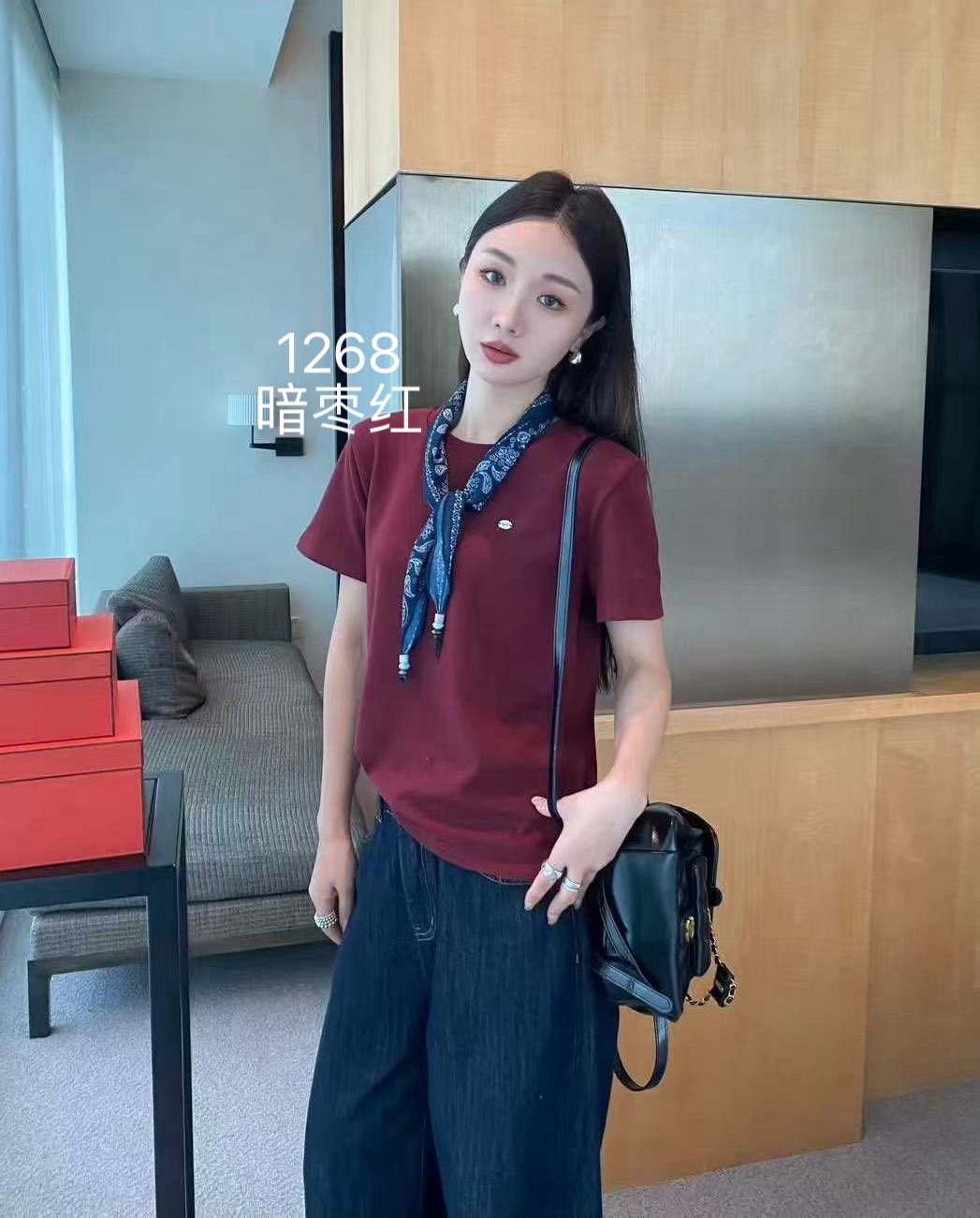 【HXQ 1268】T恤纯色高级感百搭显瘦短袖女商场