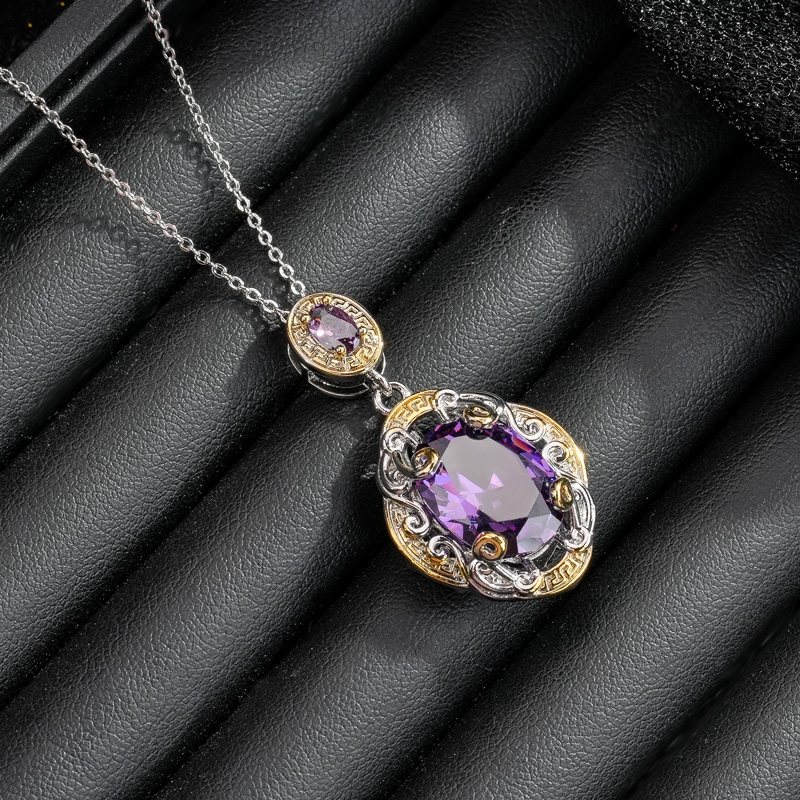 铜合金合成锆石项链 铜合金 合成立方氧化锆 紫色项链7154-2