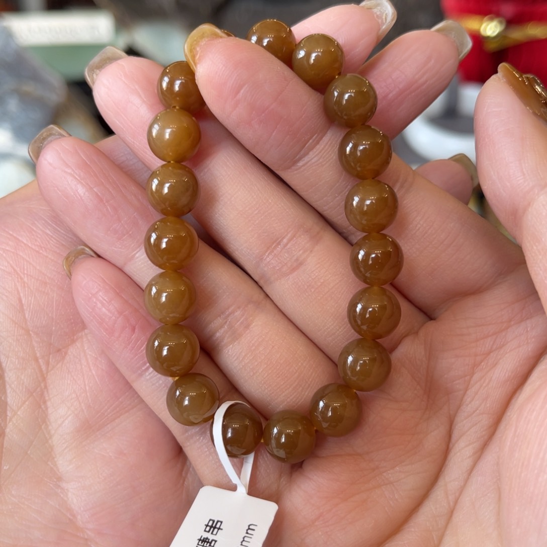 和田玉（糖玉）手串未镶嵌金山全糖手串