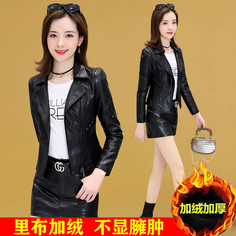 2025秋冬新款时尚高腰皮衣女短款外套修身显瘦洋气加绒皮夹克百搭
