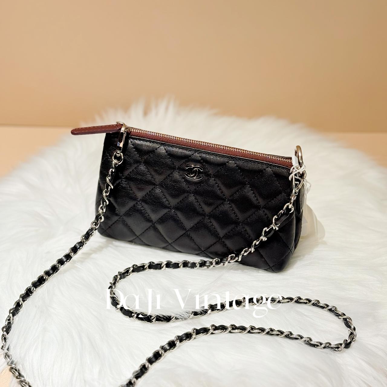 99新 Chanel/香奈儿 大吉中古/香奈儿黑银麻将手提斜挎包