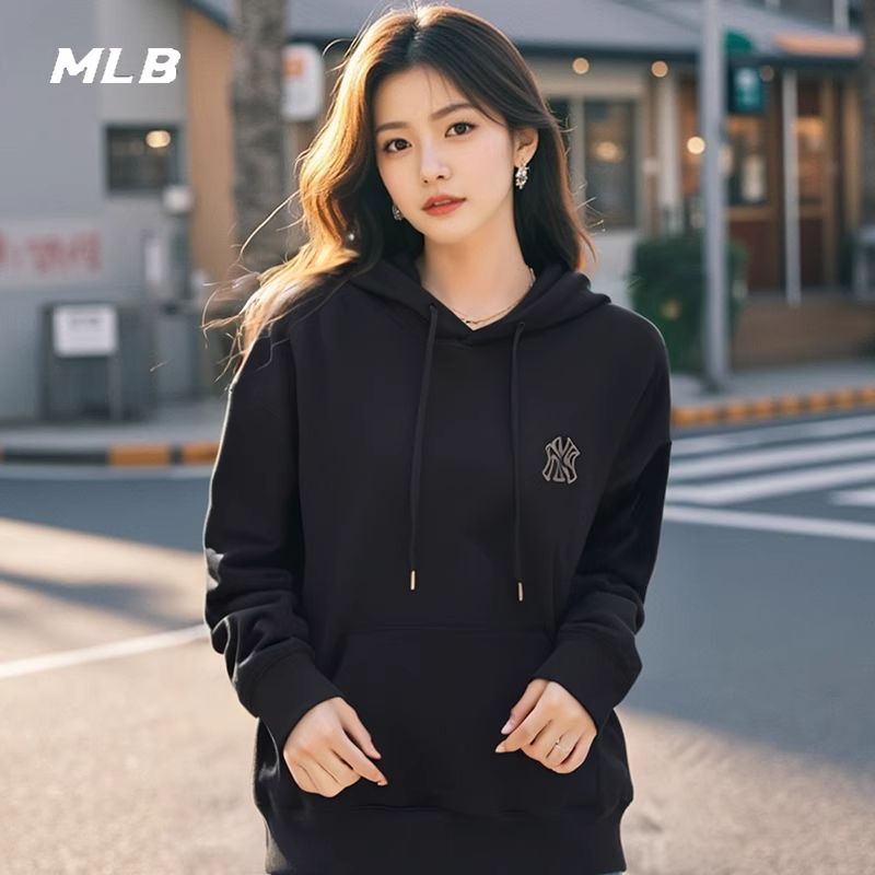 MLB NY连帽卫衣2025夏季新款男女装黑色运动服套头衫官方专柜正品