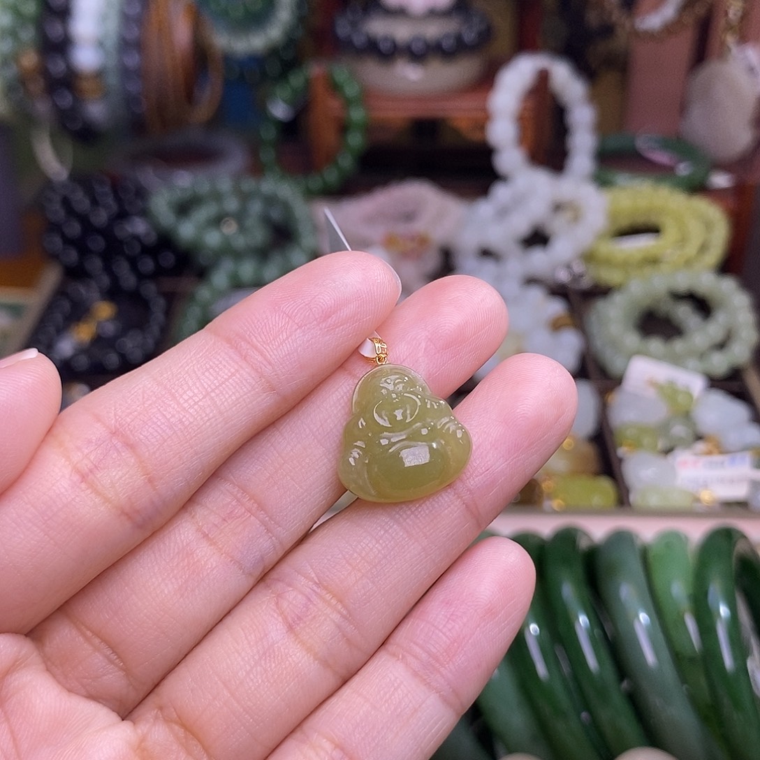 和田玉未镶嵌颈饰双节活动价 18.K金吊坠