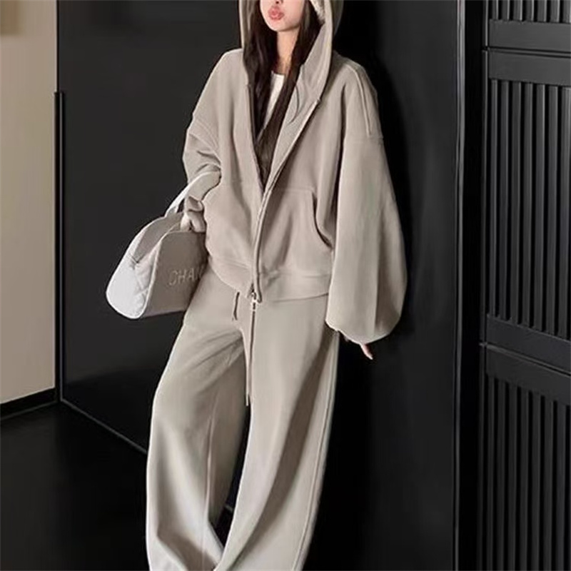 包包专属大码冬季新款美式复古慵懒风时尚感卫衣+卫裤套装9120