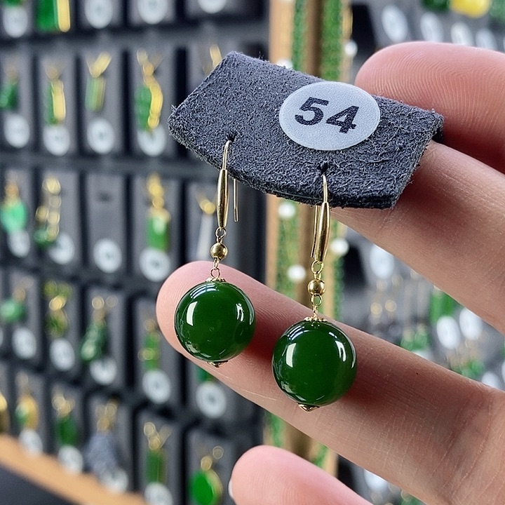 和田玉耳饰18K金镶嵌