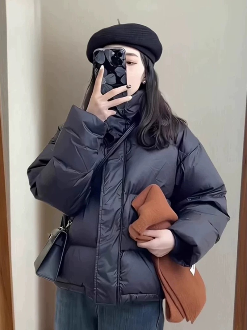 2025新款立领白鸭绒羽绒服女轻薄宽松面包服小个子冬季加厚外套