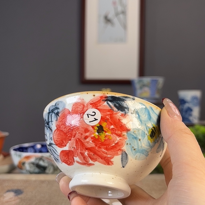 摆件景德柴烧茶杯多人