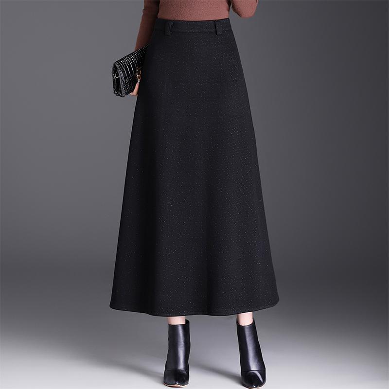 2025秋冬新款羊毛呢半身裙女高腰显瘦气质a字裙通勤百搭黑色长裙