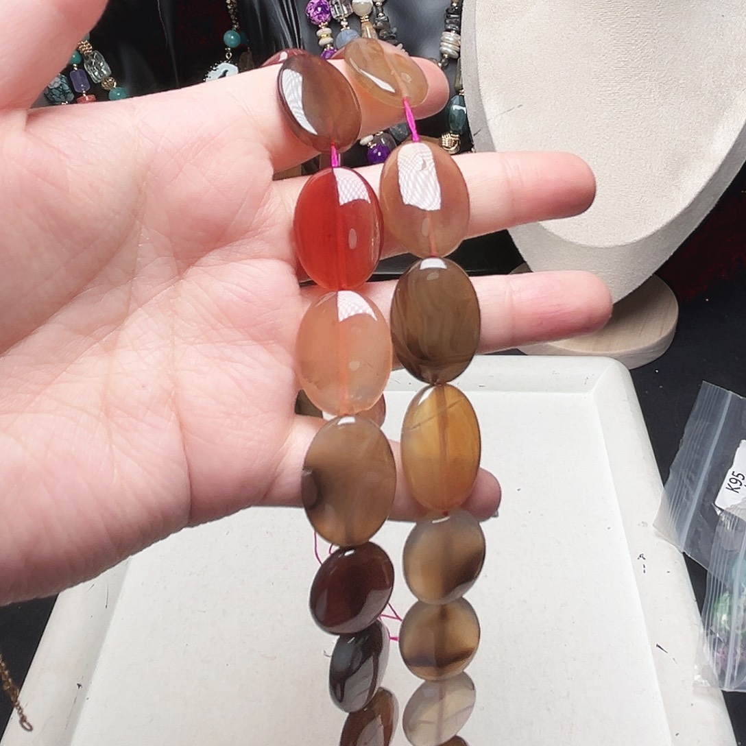 玛瑙/玉髓未镶嵌珠宝半成品k621美拉德色系椭圆形玛瑙切片18*25