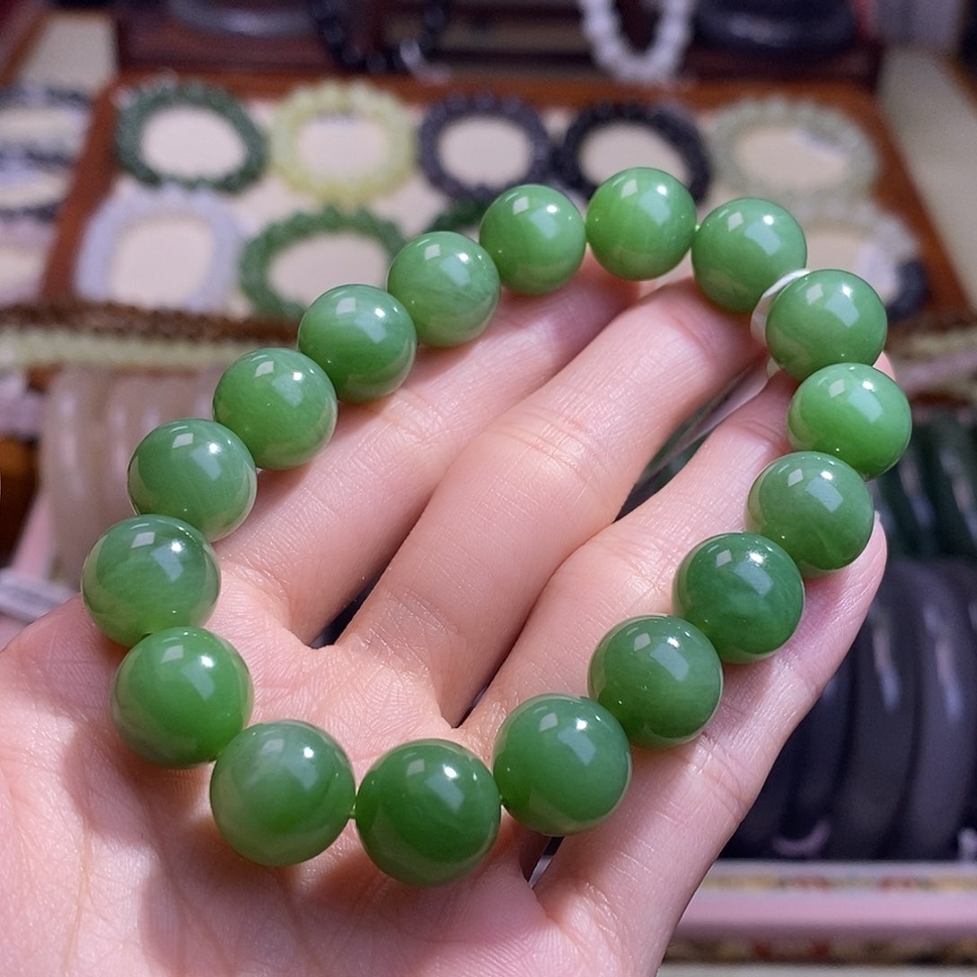 颈饰未镶嵌和田玉碧玉粉绿手串12MM