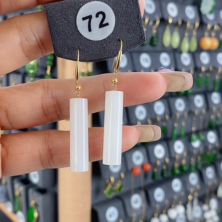 和田玉耳饰18K金镶嵌