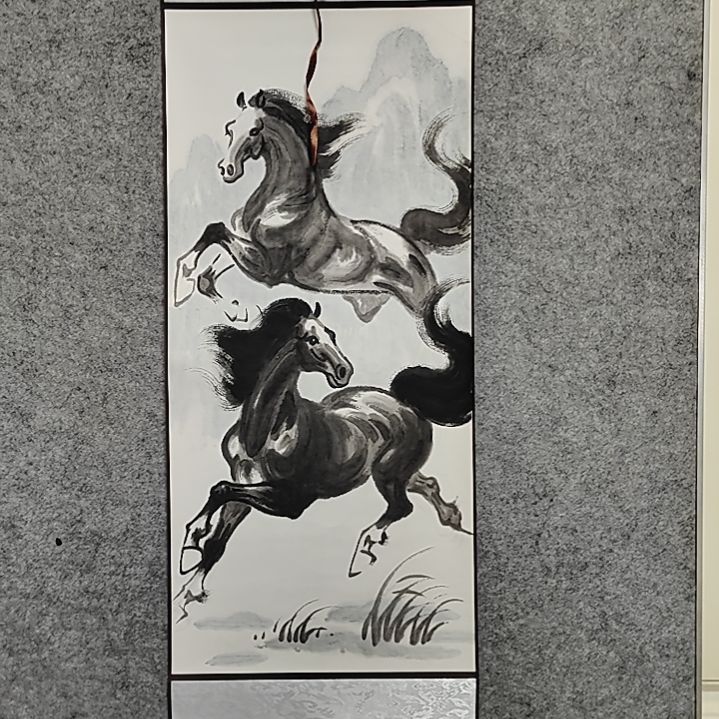横款周士辰水墨写意骏马图