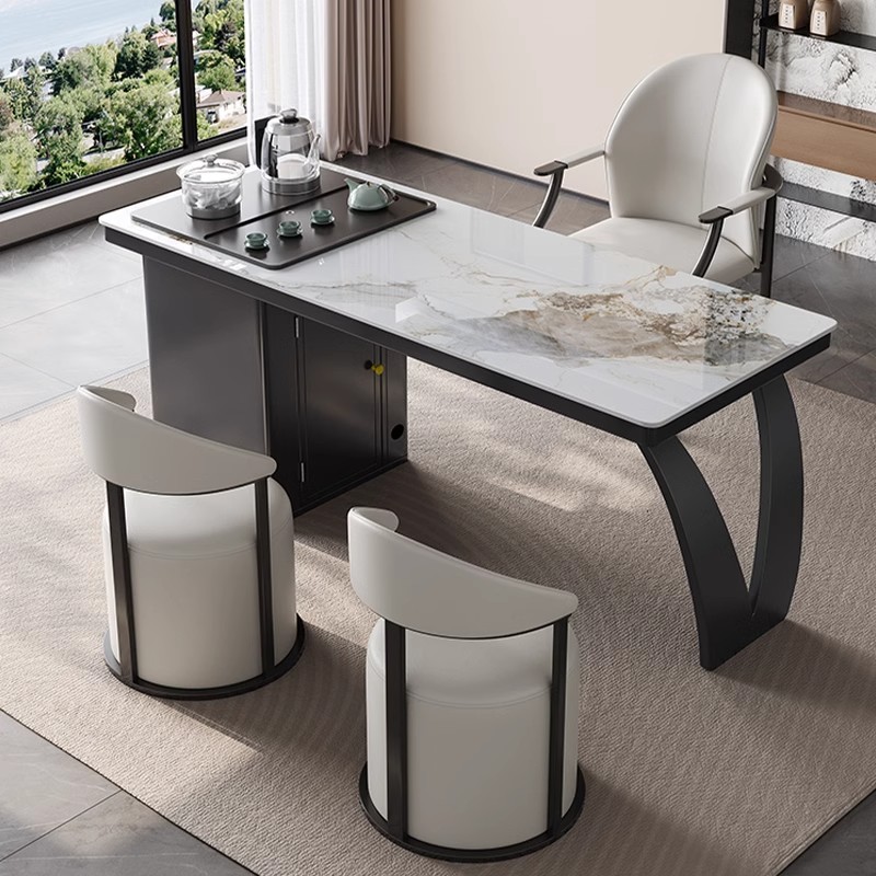 现代简约岩板茶桌椅组合阳台烧水壶一体套装办公室轻奢小茶台茶几