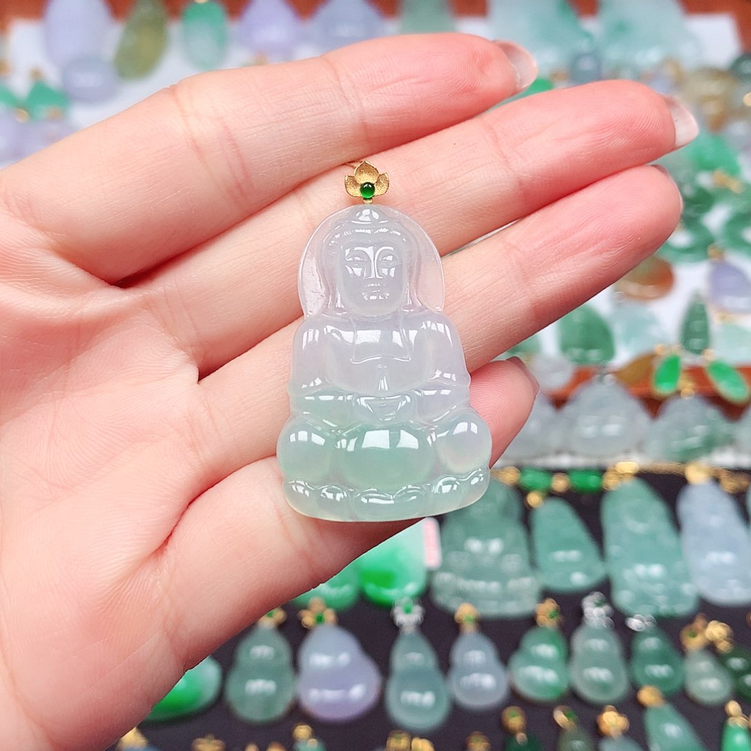 翡翠颈饰18K金镶嵌天然翡翠A货